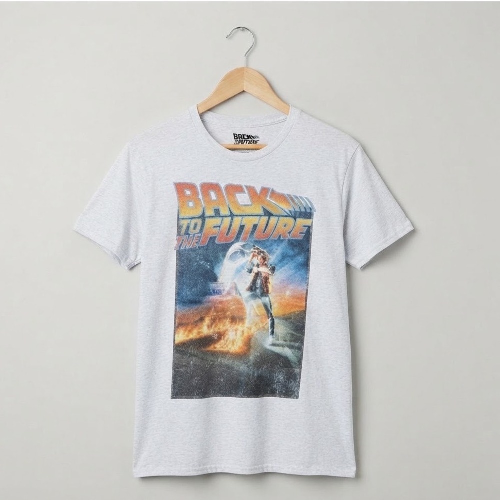 Back to the Future Graphic T-Shirt M Light Blue 80s Movie Marty McFly Sci-fi